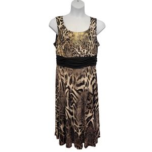 R&M‎ Richards 16W Animal Print Y2K 90s Sparkle Confetti Sequin Flowy Midi Dress
